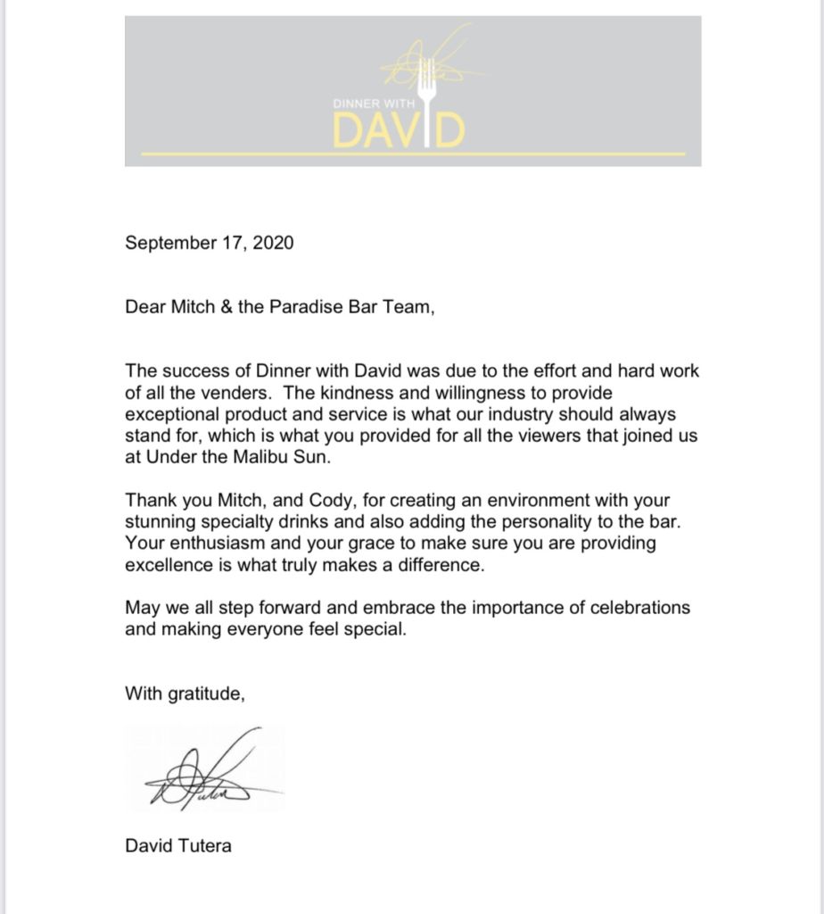 Letter of gratitude from David Tutera